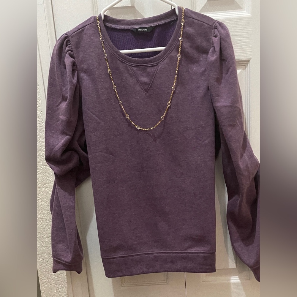 Purple Long Sleeve Top with puff shoulder 
 ( sweatshirt)